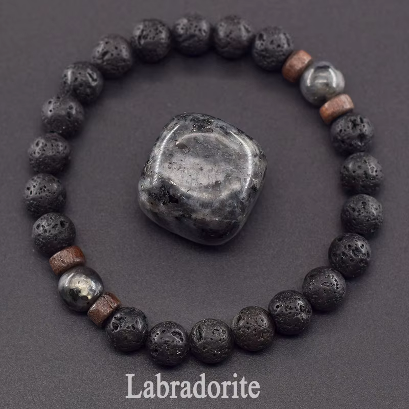 Bracelet en pierre de lave pour hommes, Labradorite naturelle, perle de pierre de lune, bouddha tibétain, diffuseur d'huile Chakra, bijoux pour hommes