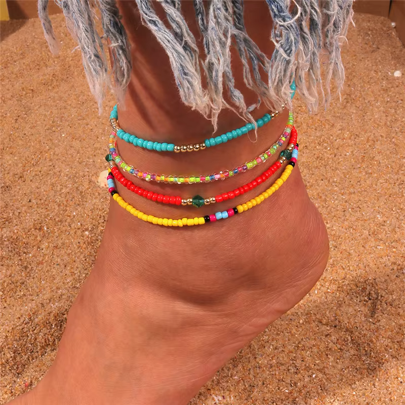 Bracelets de cheville bohème en perles colorées pour femmes
