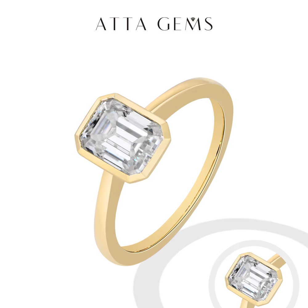 ATTAGEMS – bagues en moissanite à taille émeraude pour femmes et hommes