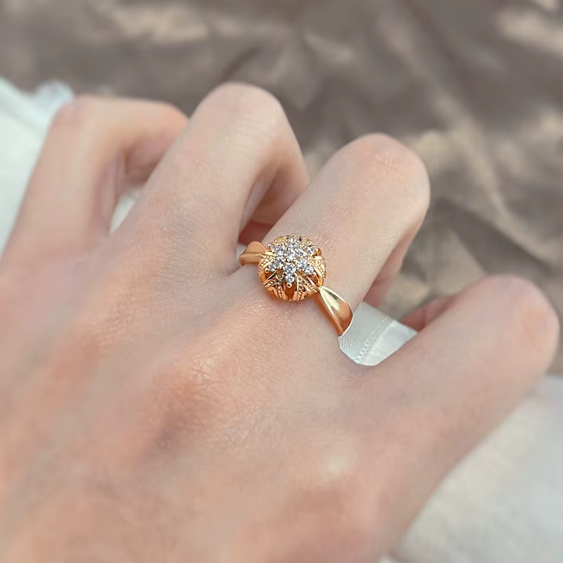 Personnalité sphérique géométrique creux 585 or bagues pour femmes mode bijoux en Zircon naturel fête mariage dame bagues élégantes