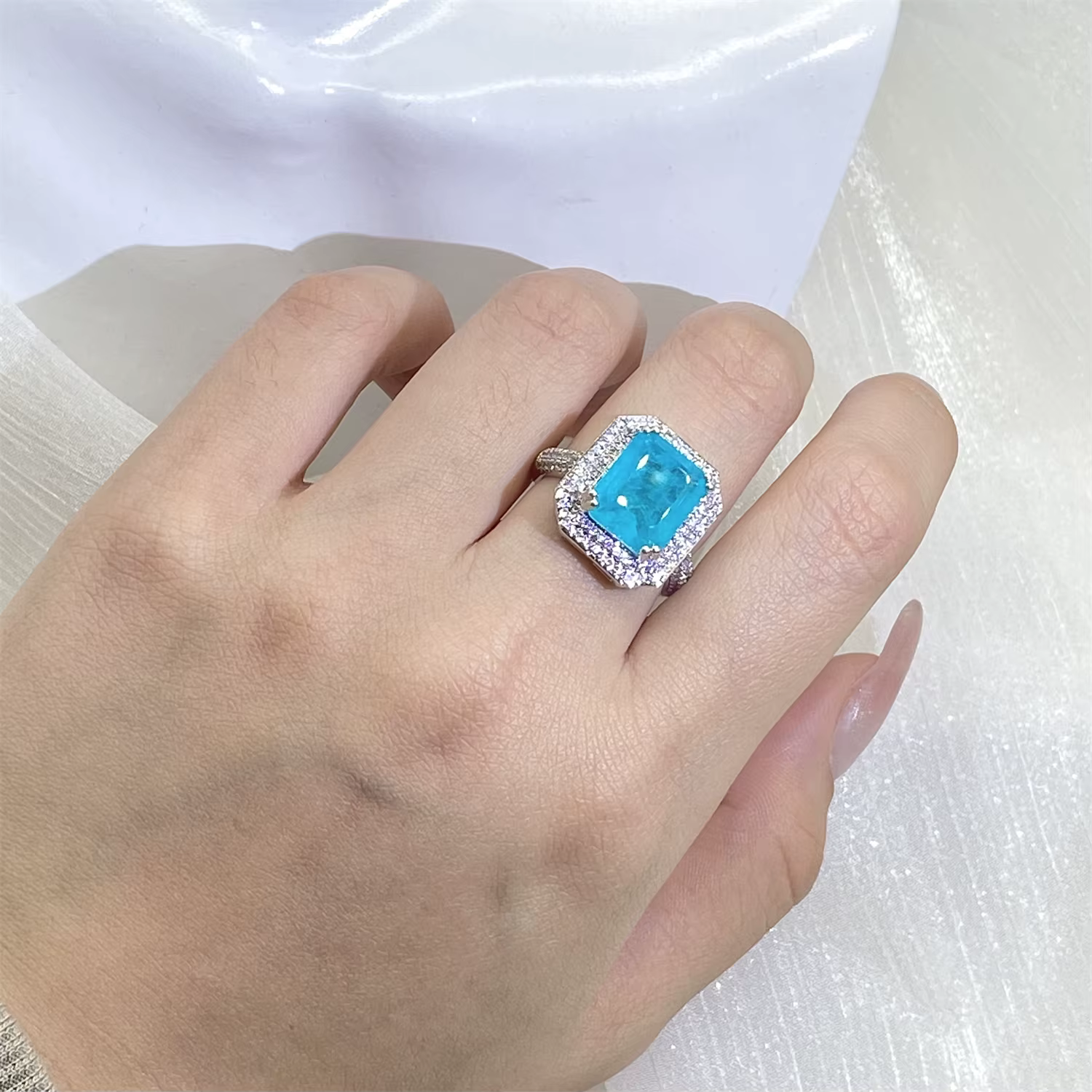 Bague Paraiba en Zircon rose/bleu/vert pour femmes