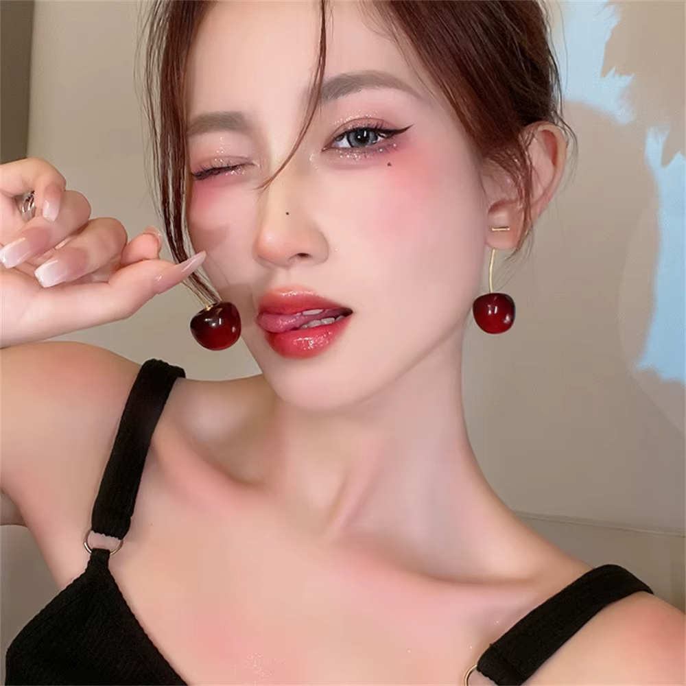 Boucles d'oreilles en acrylique pour femmes, jolies fruits cerises, en résine, à la mode, bijoux Kpop, accessoires tendance