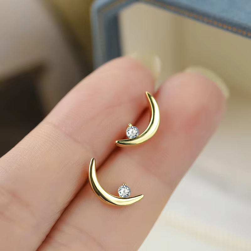 Boucles d'Oreilles Rondes Lune en Argent Sterling 14K Kim Jong UN S9255