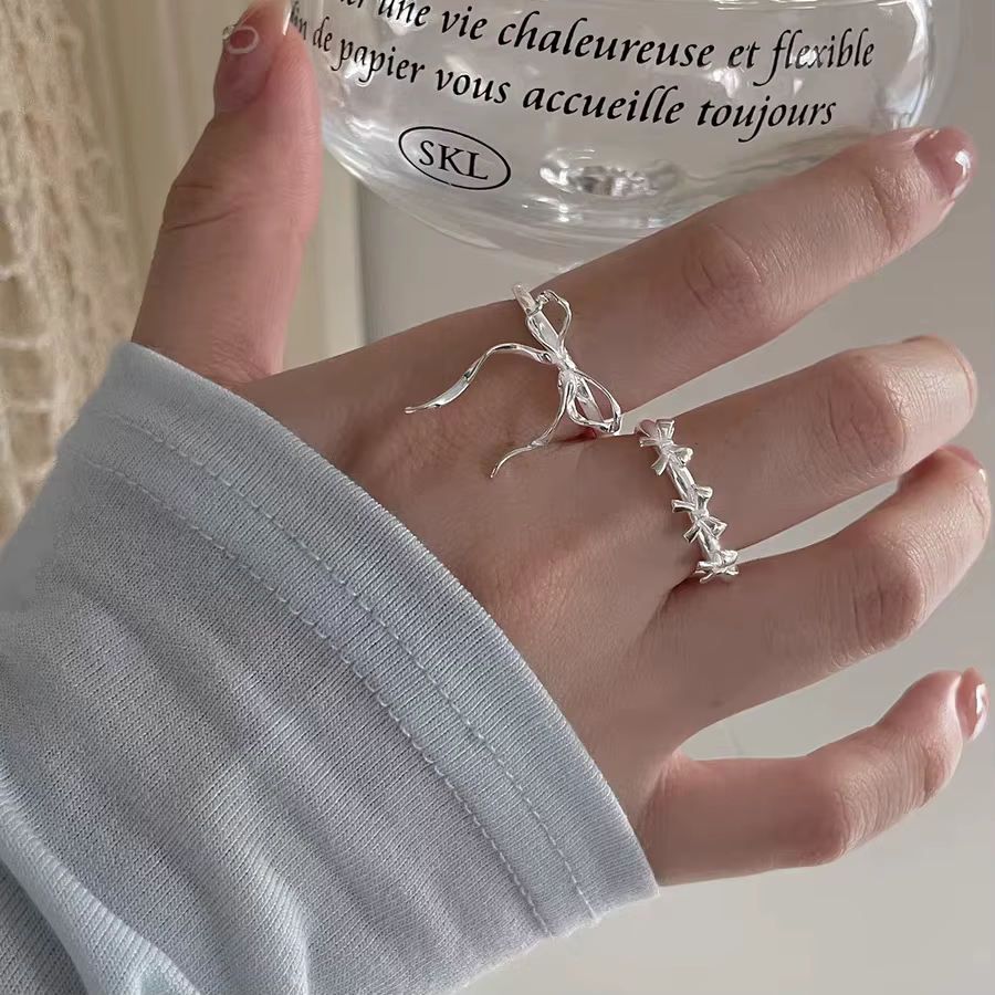 Bagues romantiques en ruban avec nœud papillon pour femmes