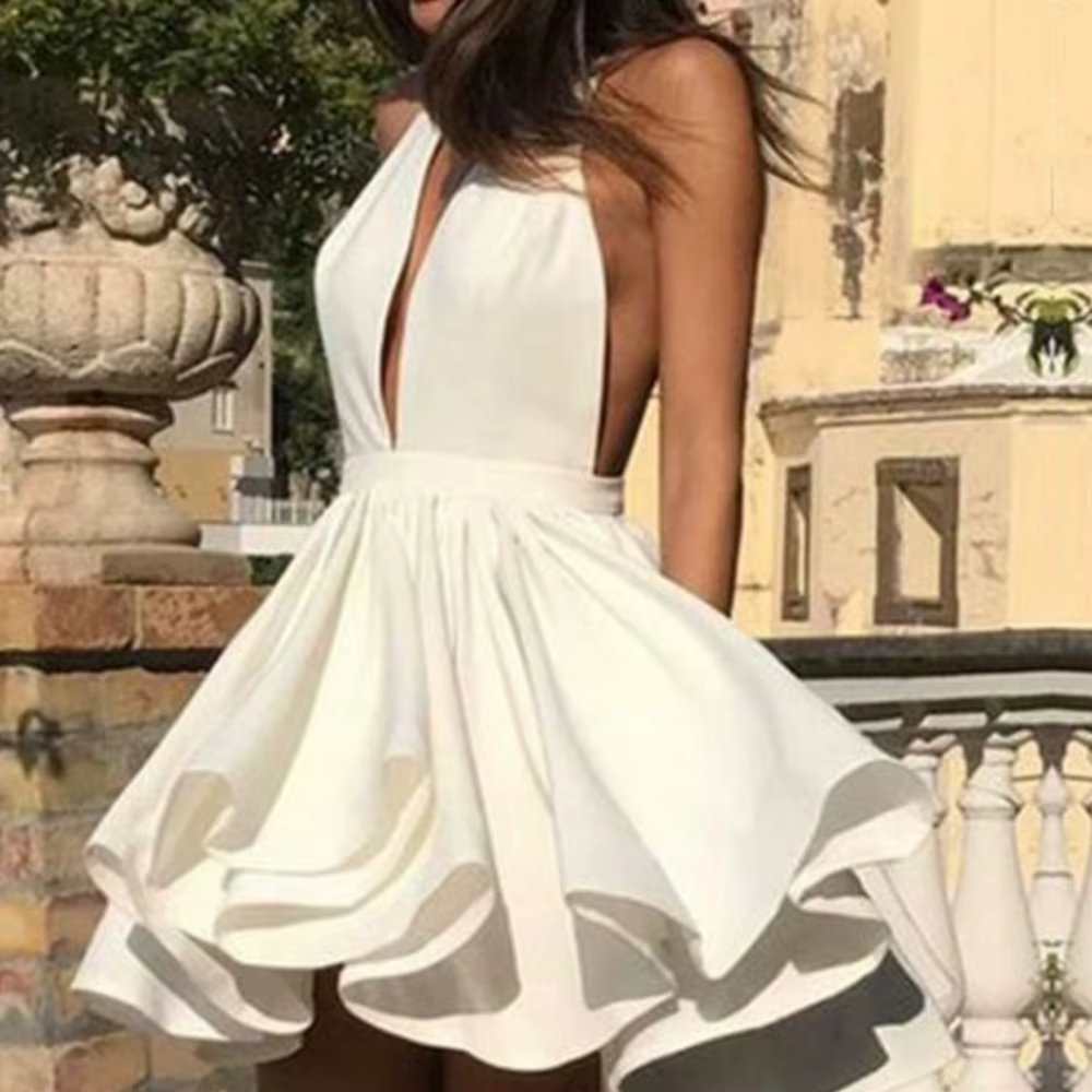 Robe de Mariée Courte Personnalisée avec Col Licou