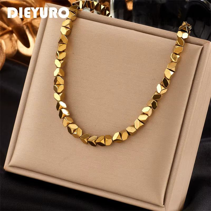 DIEYURO 316L acier inoxydable couleur or géométrique superposition Collier pour femmes filles chaîne rétro Simple