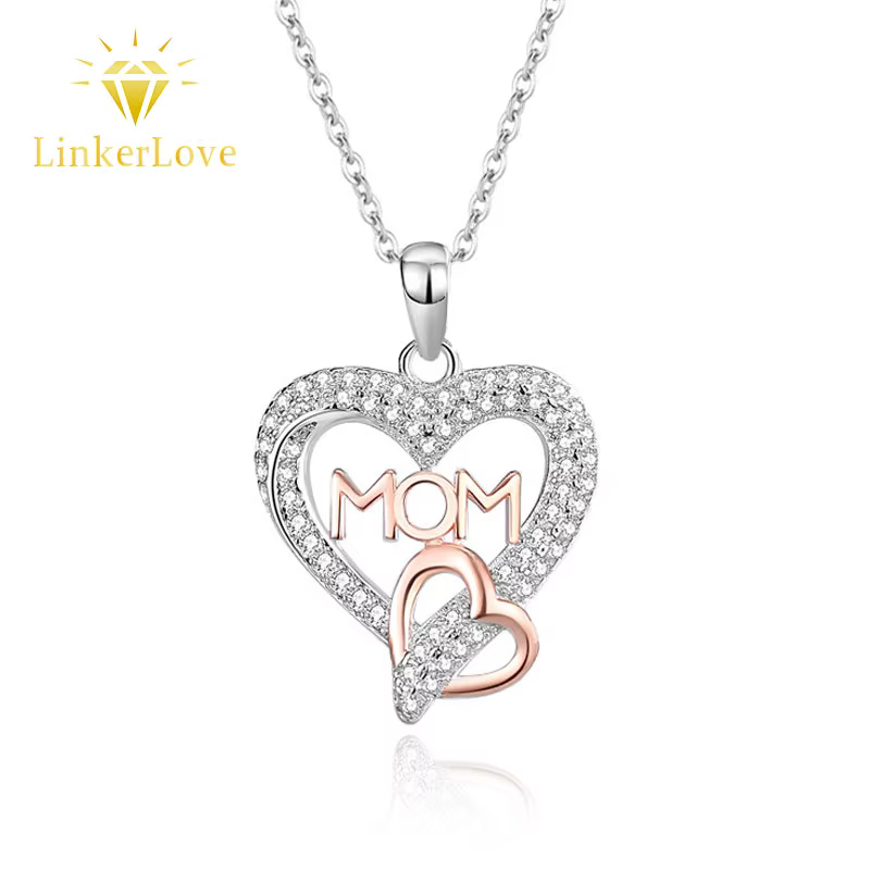 Collier pendentif double cœur en argent sterling S925 LinkerLove pour femme