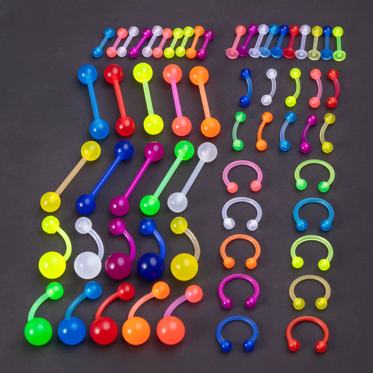 Kit de Piercing Corporel Luminescent 60/120 Pièces - Bijoux en Acrylique pour Boucles d'Oreilles, Nombril, Sourcils, Lèvres, Langue, Nez