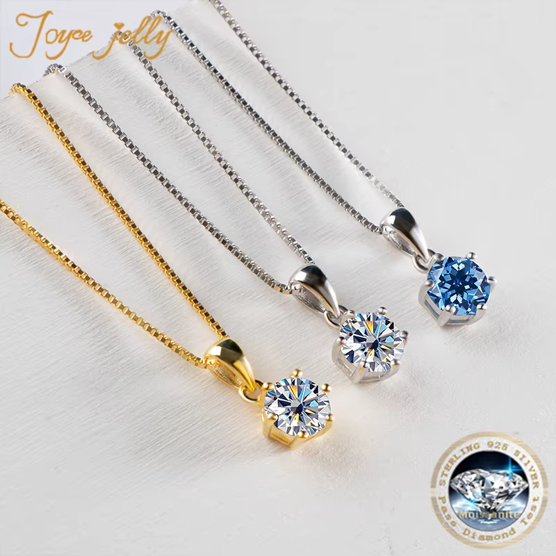 1 CT véritable Moissanite pendentif collier pour femmes couleur bleu Royal