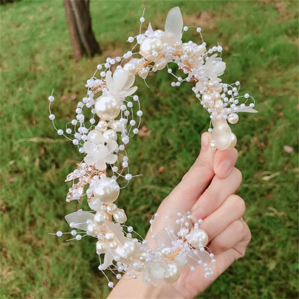 Accessoire de mariage mariée couronne cheveux cristal bijoux diadème avec perles fleurs