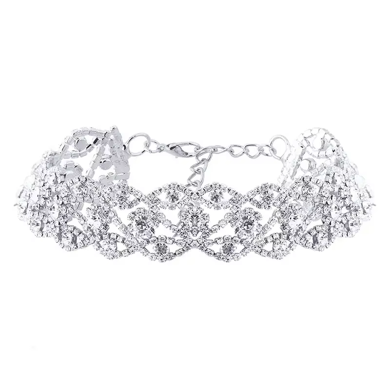 Cristal strass luxe pendentif collier ras du cou argent plaqué chaîne