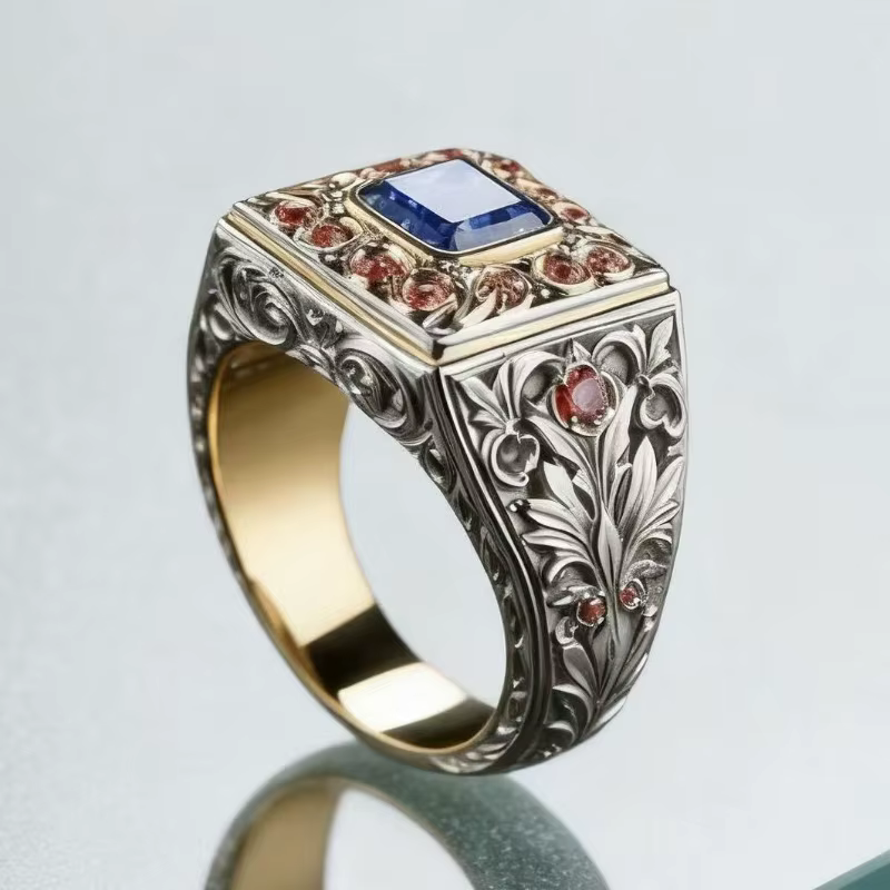 Nouvelle bague en alliage écologique - Design rétro luxueux bicolore électro-plaqué