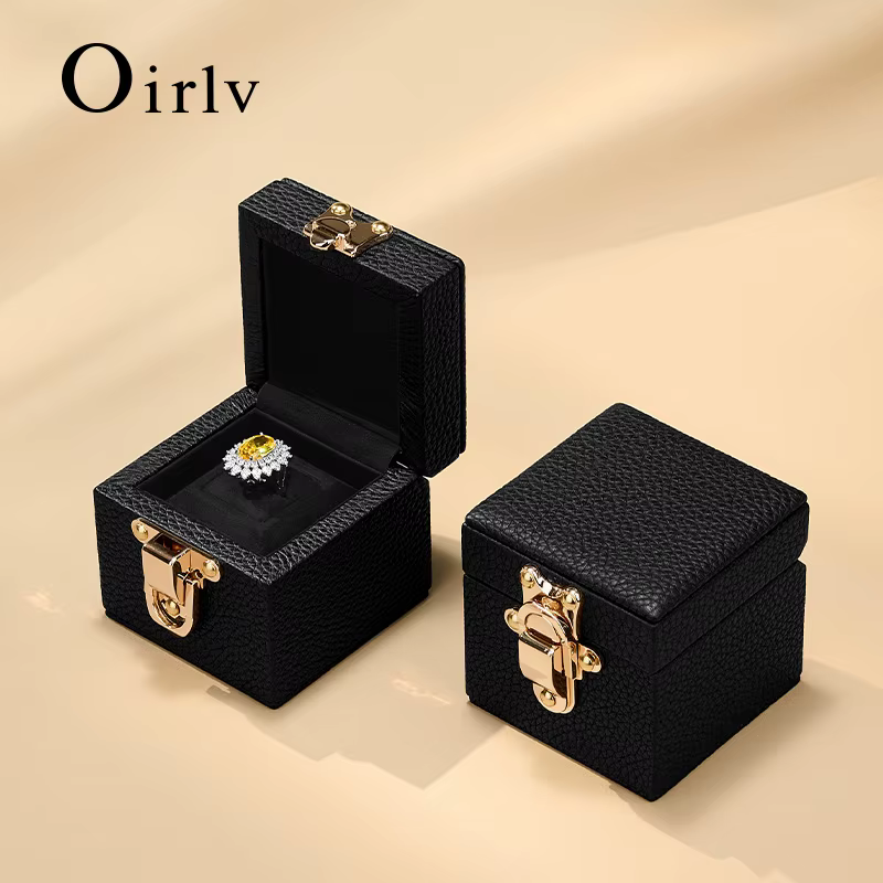 Oirlv-boîte à bagues en cuir véritable avec fermoir en métal emballage de bijoux avec Texture litchi proposition de mariage boîte à bagues en diamant