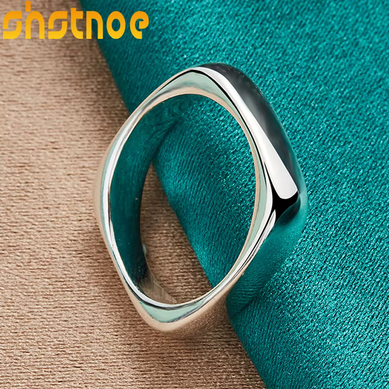 SHSTONE – bague carrée lisse en argent Sterling 925, pour femmes et hommes, bandes de mariage, fête, mode, joli charme, bijoux simples