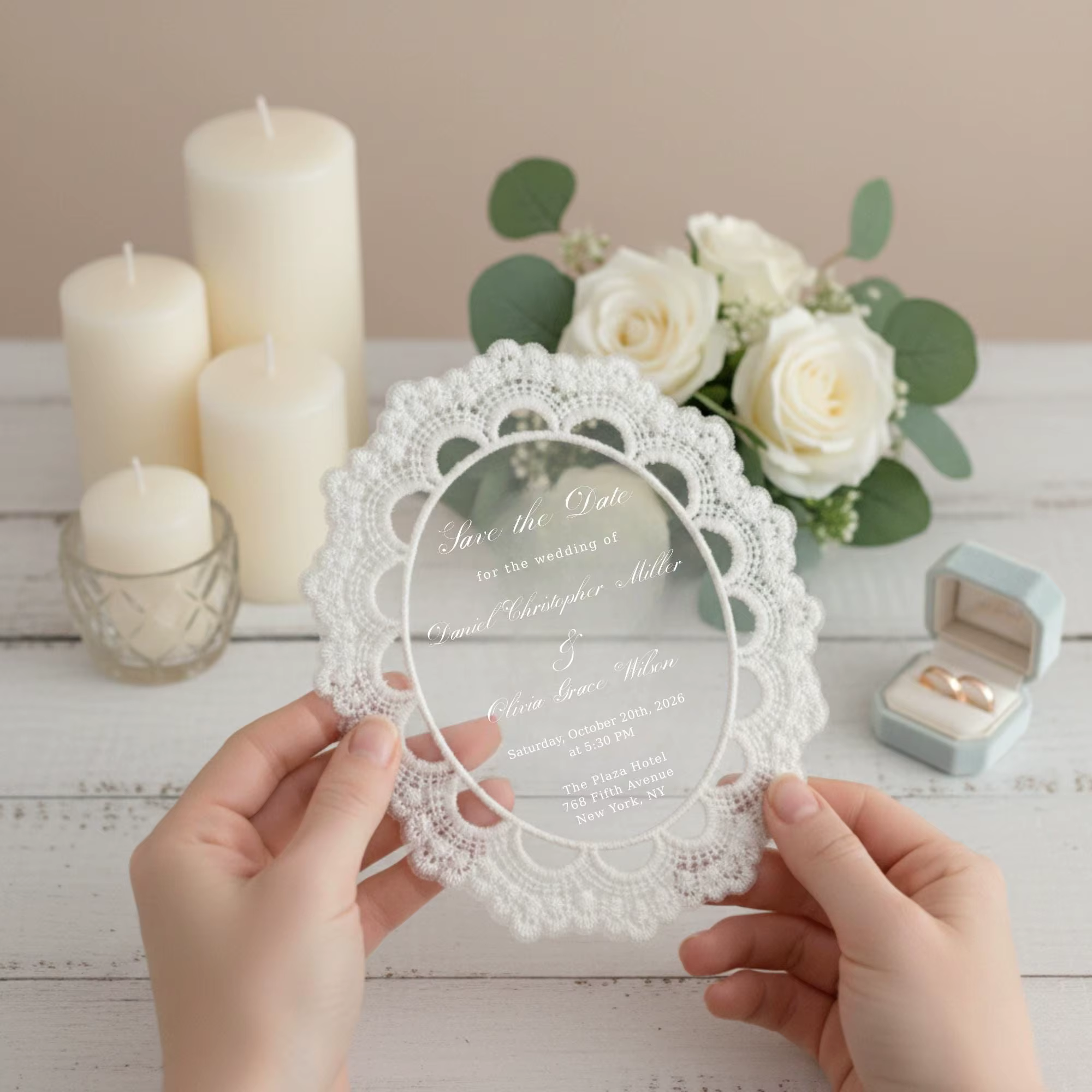 Lot de 10 invitations de mariage personnalisées ovales en tulle