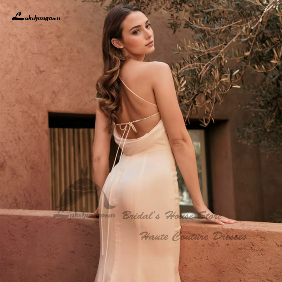 Yanshmigown-Robe de Mariée Fourreau Sexy en Satin Doux