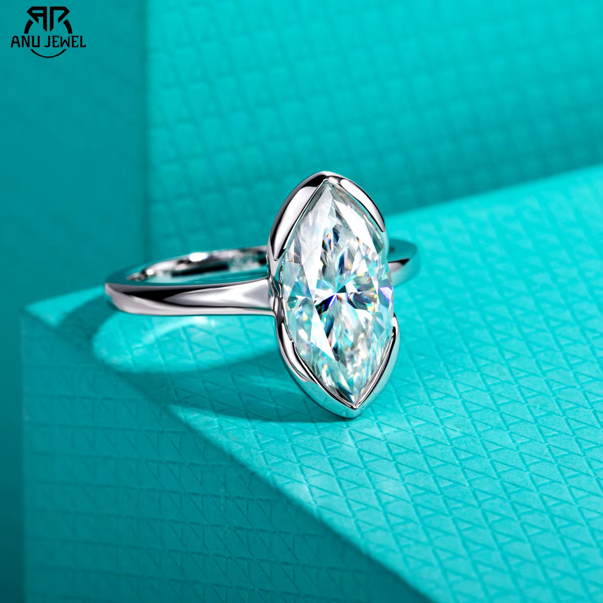 3ct Marquise Moissanite bague de fiançailles 925 en argent Sterling demi-lunette réglage Solitaire promesse anneaux