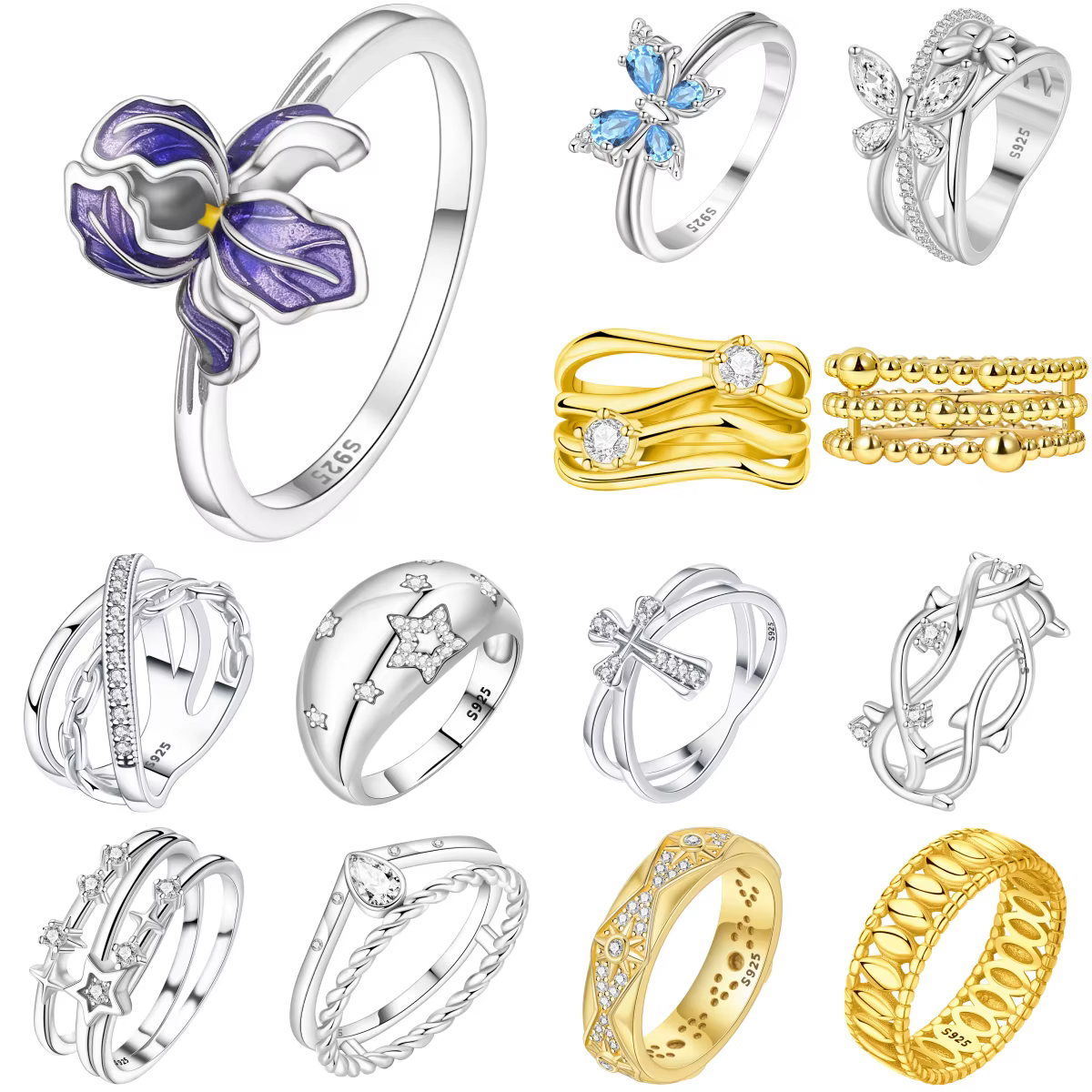 CYCUFF 2025 nouveau 925 en argent Sterling belles fleurs violettes bague bricolage exquis fête d'anniversaire bijoux cadeaux femmes bagues