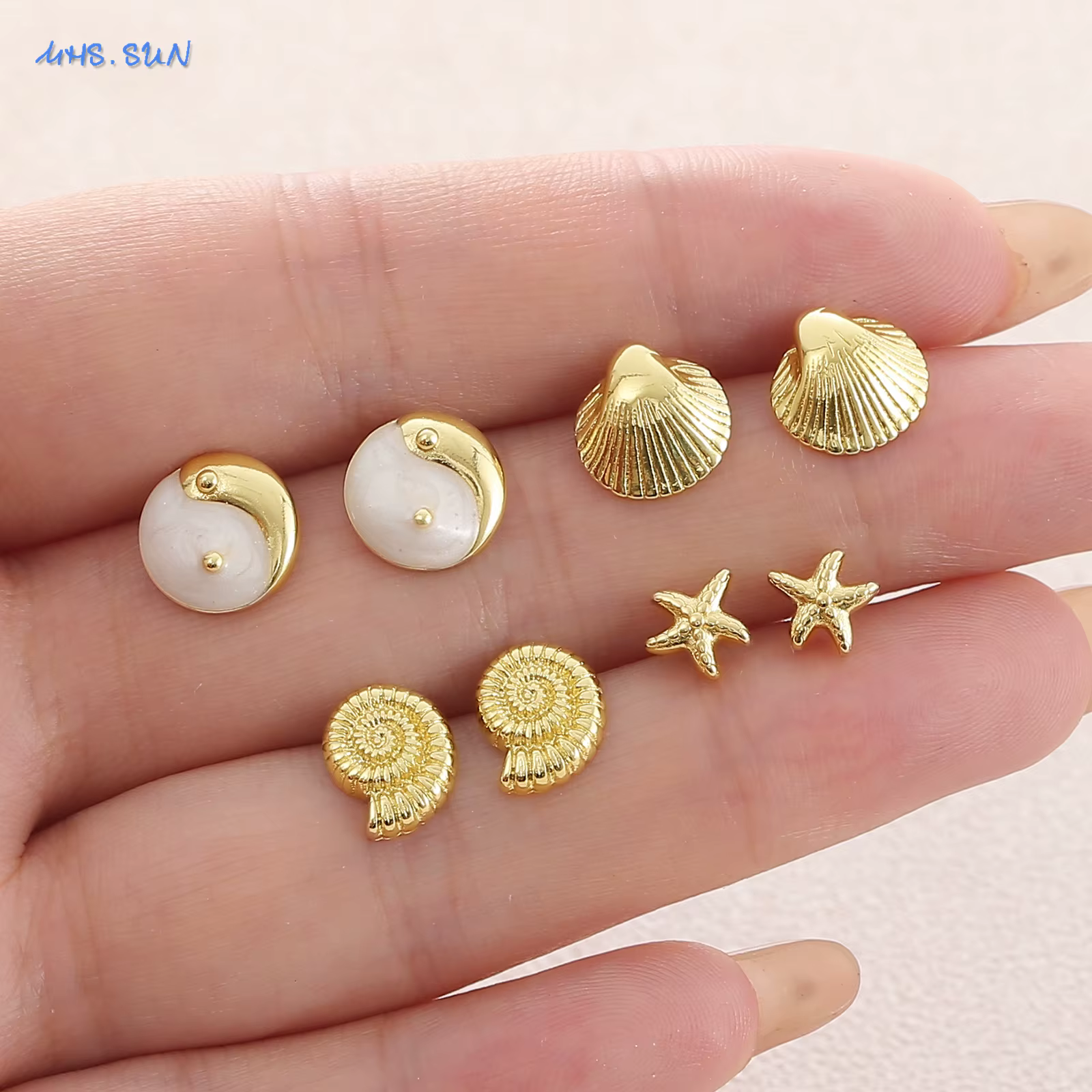 Boucles d'oreilles SUNSLL série animaux marins étoile de mer/coquillage/bivalve, style plage dorée, bijoux décoratifs pour filles en cadeau