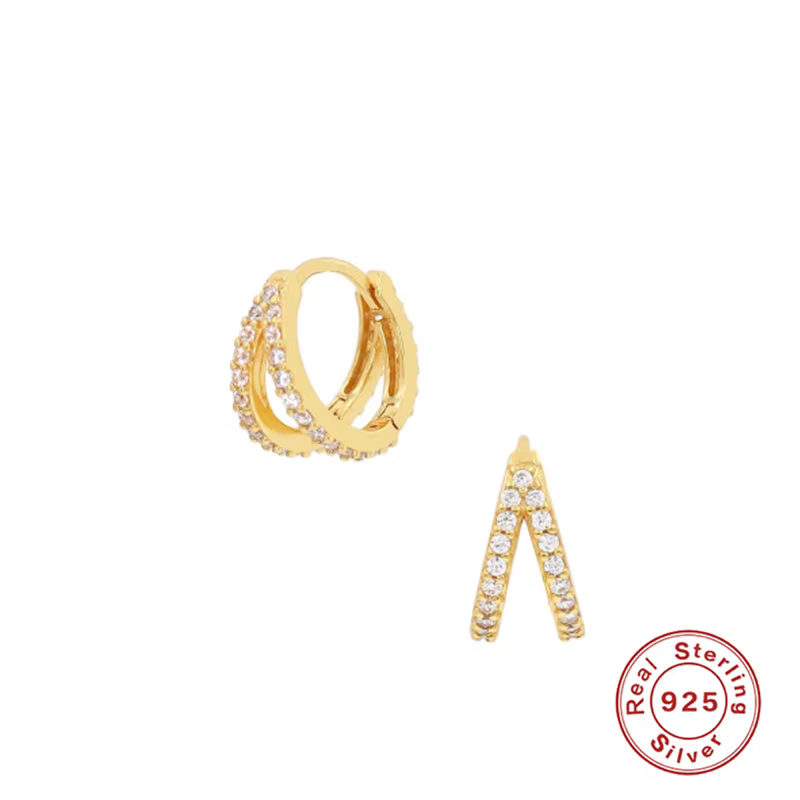 ROXI luxe Double rangée Zircon pierre boucles d'oreilles pour femmes rondes Turquoise pierre boucles d'oreilles Cartilage 925 bijoux en argent Sterling