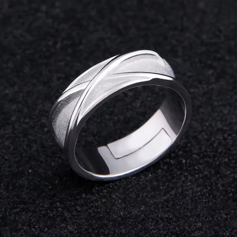 Bague noire réglable en argent pur 925