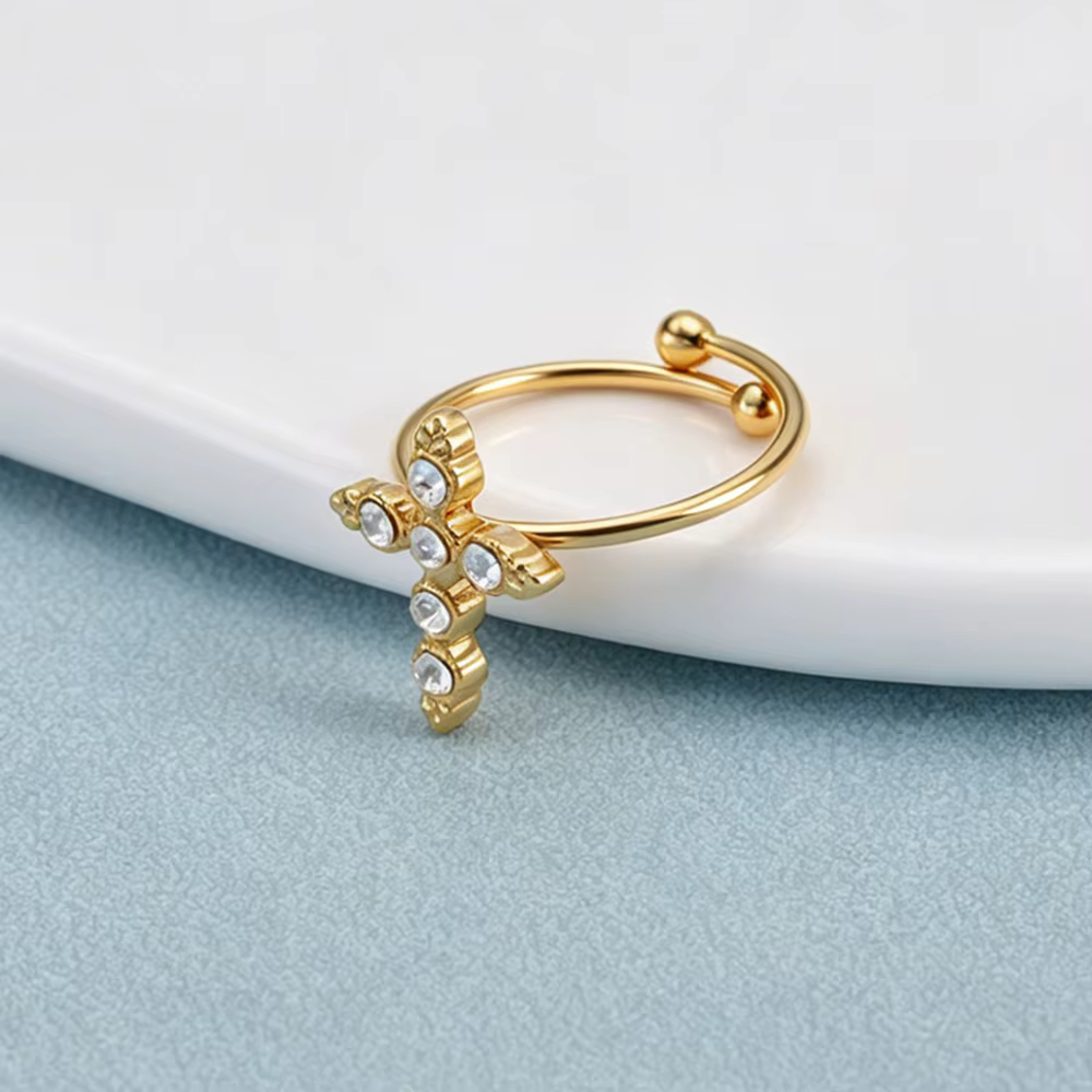 AENINE – bague ouverte réglable en forme de croix vintage avec zircon pour femmes