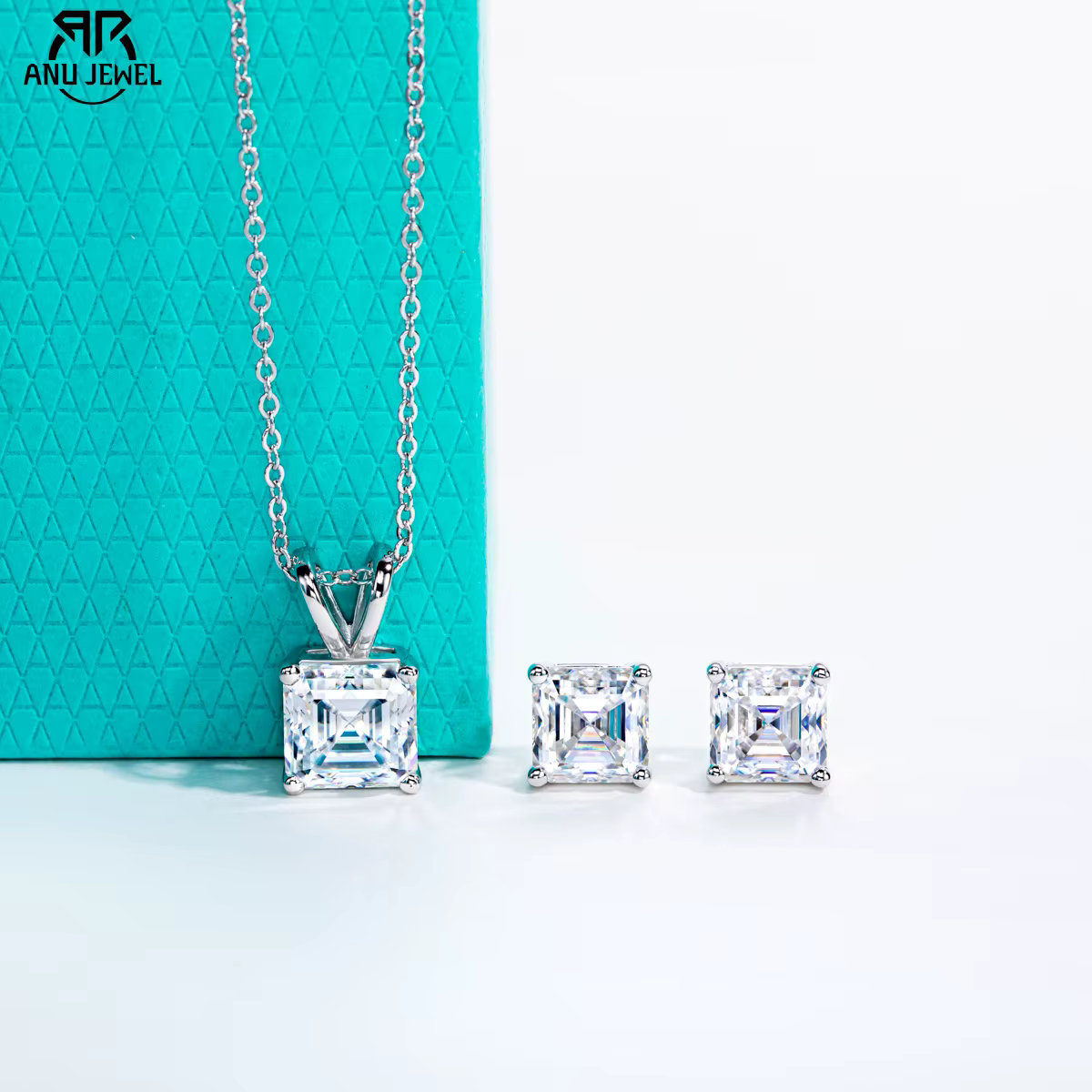 2-5ct Asscher Moissanite collier 0.5-3ct boucles d'oreilles 925 en argent Sterling 18k plaqué or ensemble de bijoux de