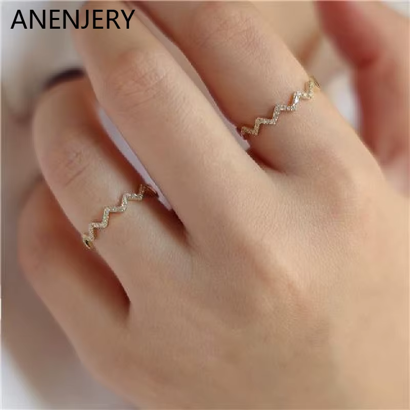 ANENJERY Zircon vague anneau réglable pour les femmes Simple mode délicat cadeau fête bijoux bisuteria mujeres