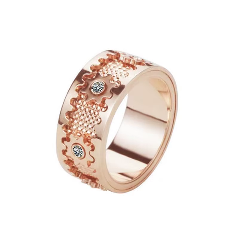 Bague rotative artisanale incrustée de zircon pour homme et femme