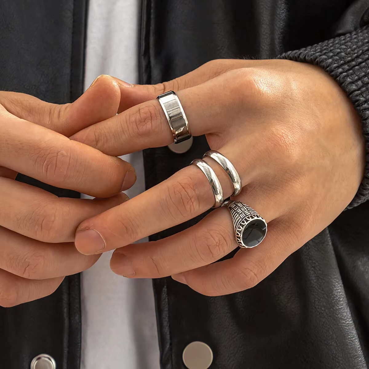 Bague large rétro Simple en acier inoxydable pour hommes