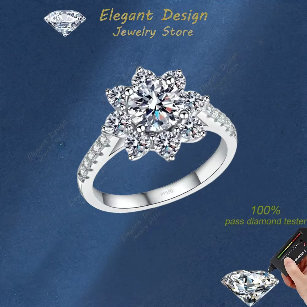 Alliance de mariage bijoux fins platine PT950 tournesol 1CT Moissanite diamant anneaux femmes saint valentin petite amie cadeau d'anniversaire