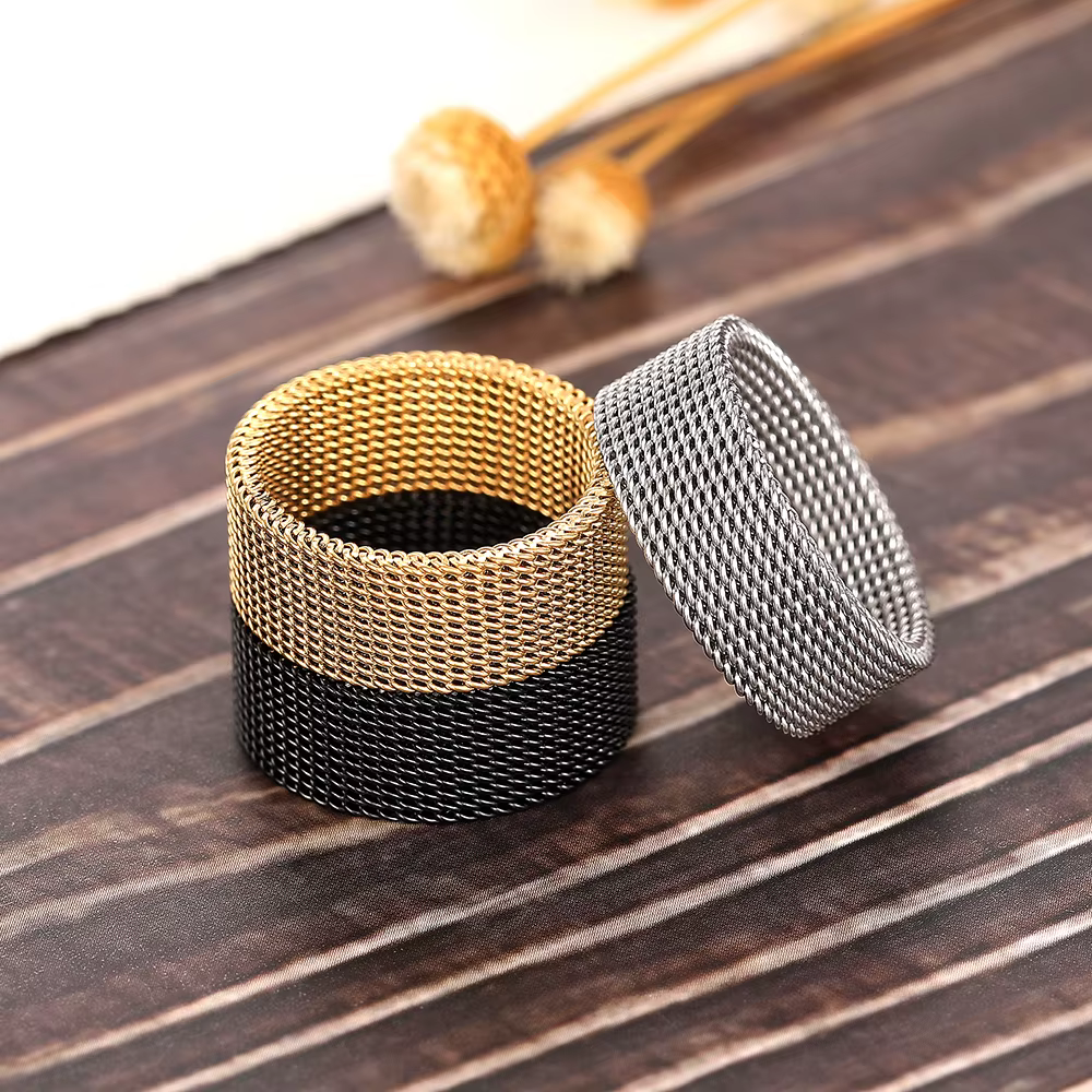 Huitan – bague de luxe en titane pour Couple, accessoires en maille, bijoux pour femmes et hommes, cadeau de mariage
