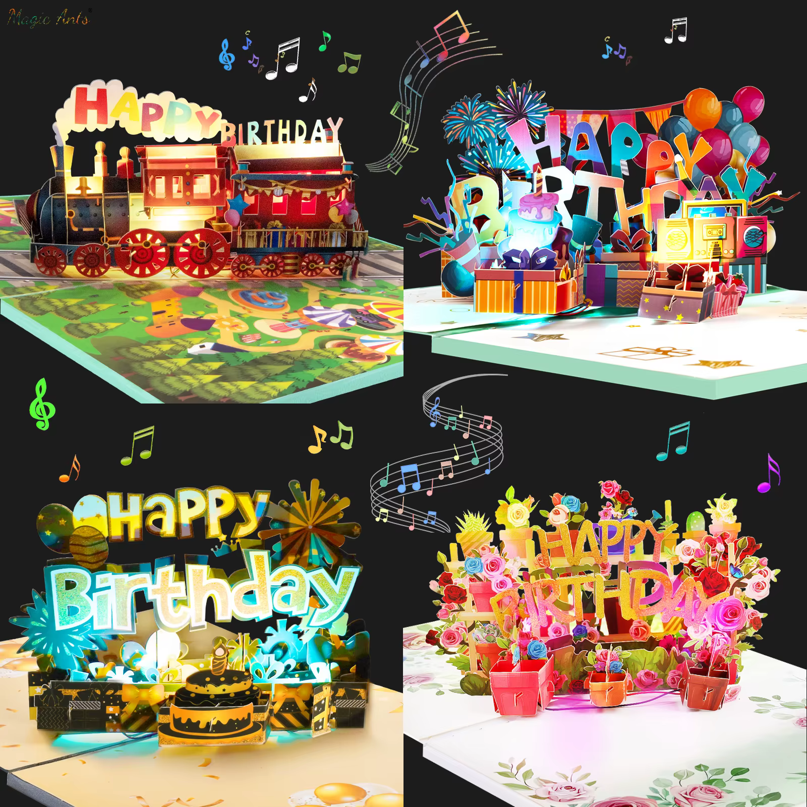 Carte d'anniversaire avec musique et lumière
