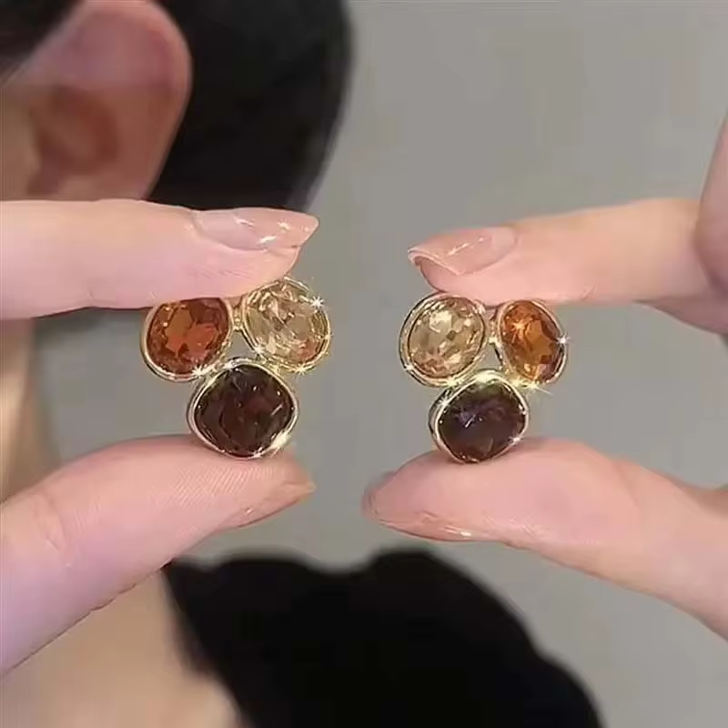 Boucles d'oreilles françaises en cristal marron haut de gamme pour femmes