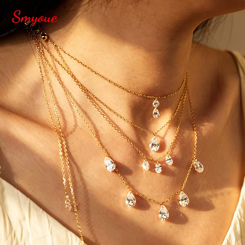 Collier pendentif empilable Smyoue plaqué or 18 carats avec zircon 5A pour femmes et filles