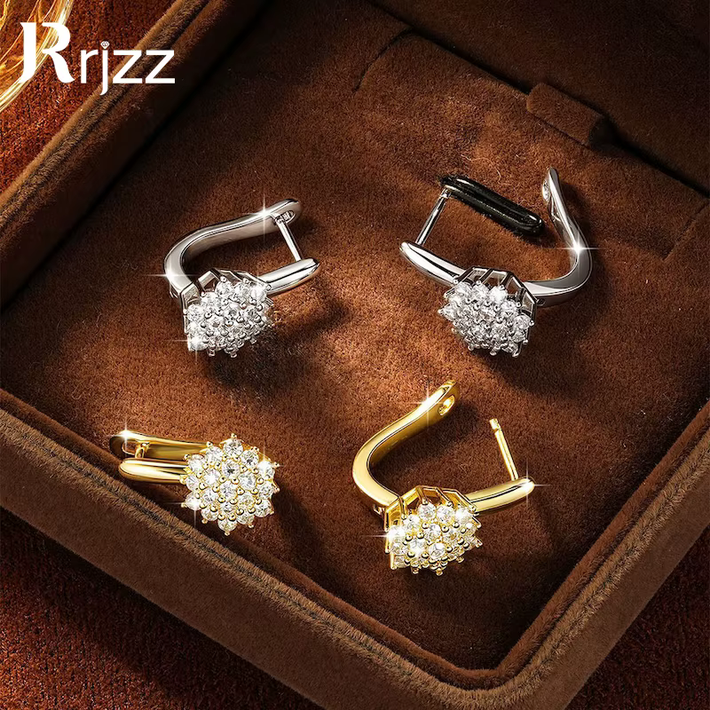Rrjzz Boucles d'oreilles créoles scintillantes étoilées exquises en moissanite couleur D pour femme