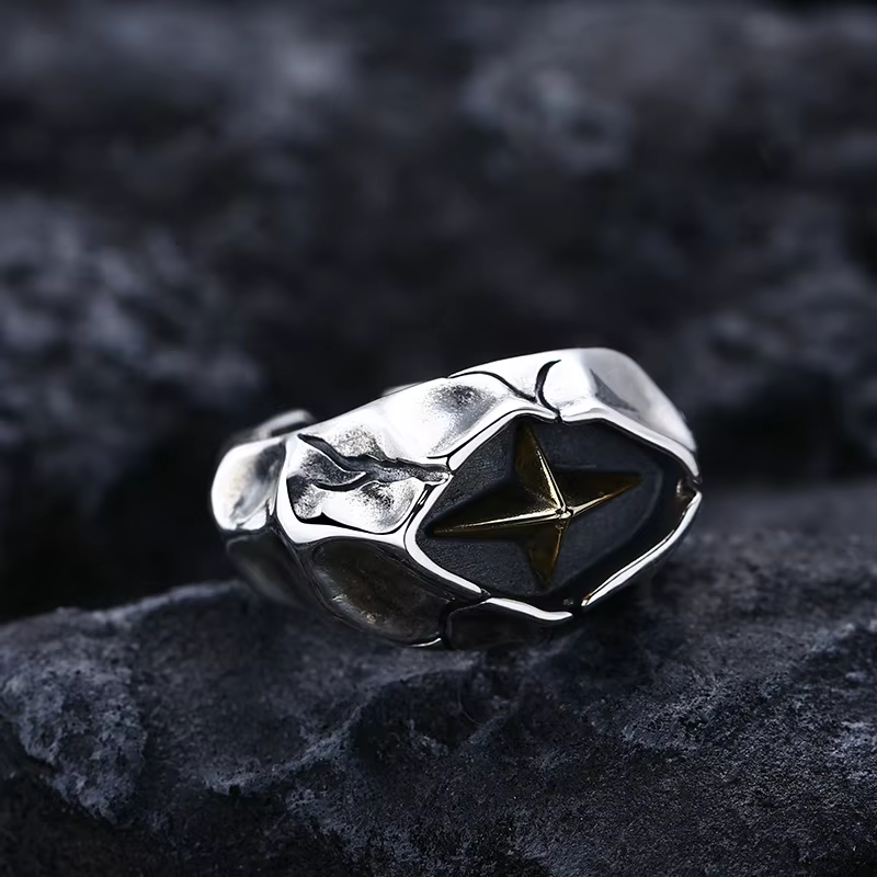 Bague étoile craquelée rétro pour hommes