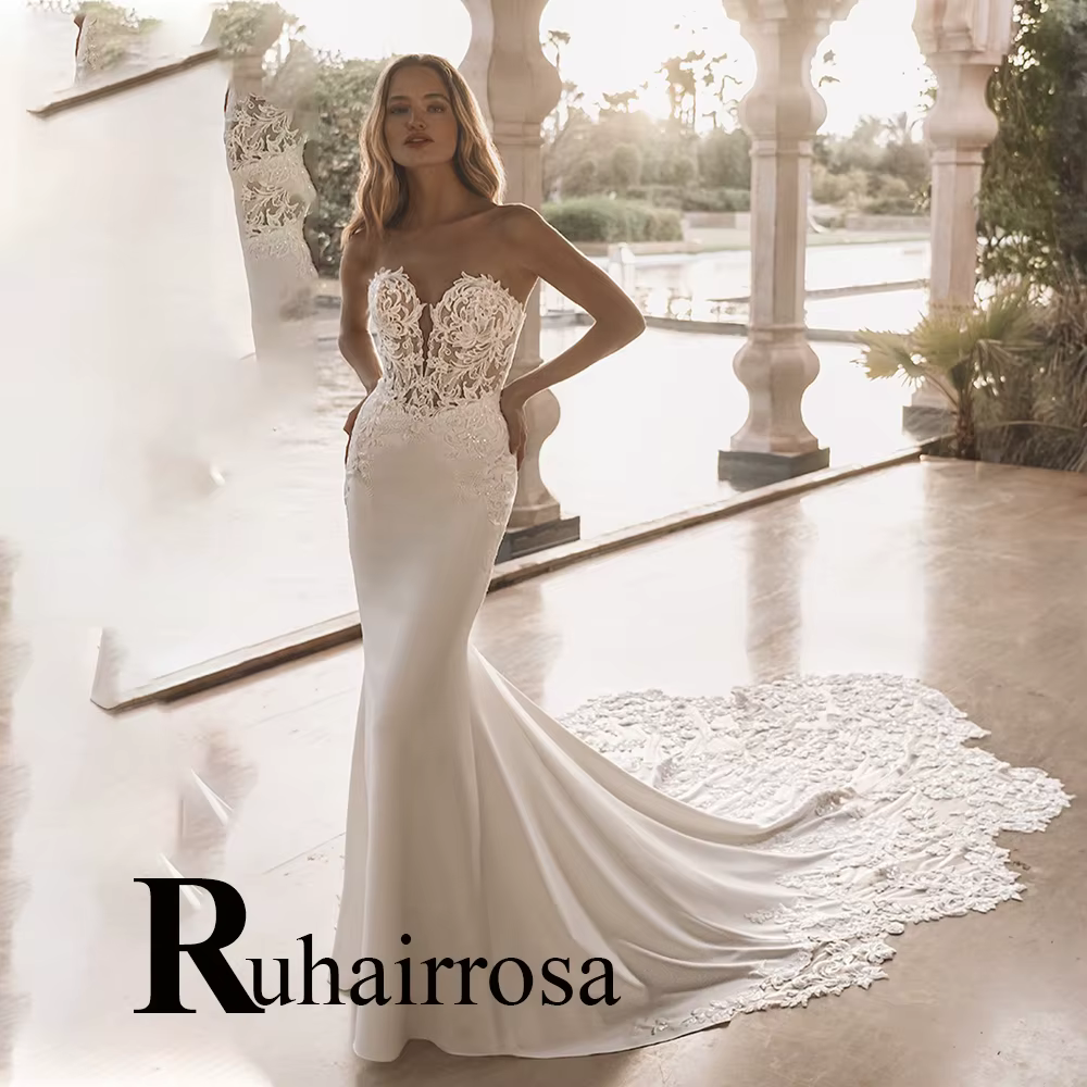 Ruhair à la mode trompette robes De mariée pour les femmes Corset dentelle Appliques chérie bouton Robe