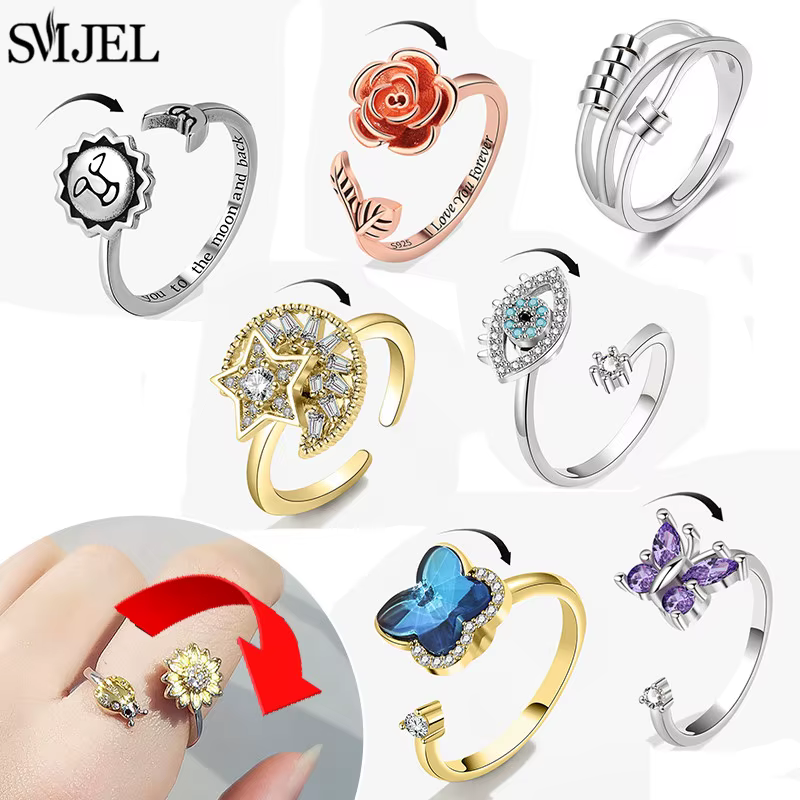 Bague d'anxiété Vintage en forme de pissenlit pour femmes