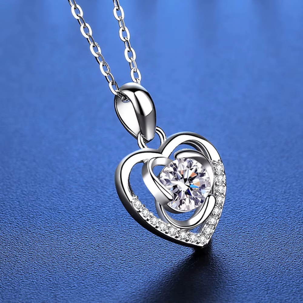 1.0ct coeur Moissanite pendentif pour les femmes brillant Imitation diamant bijoux 925 en argent Sterling