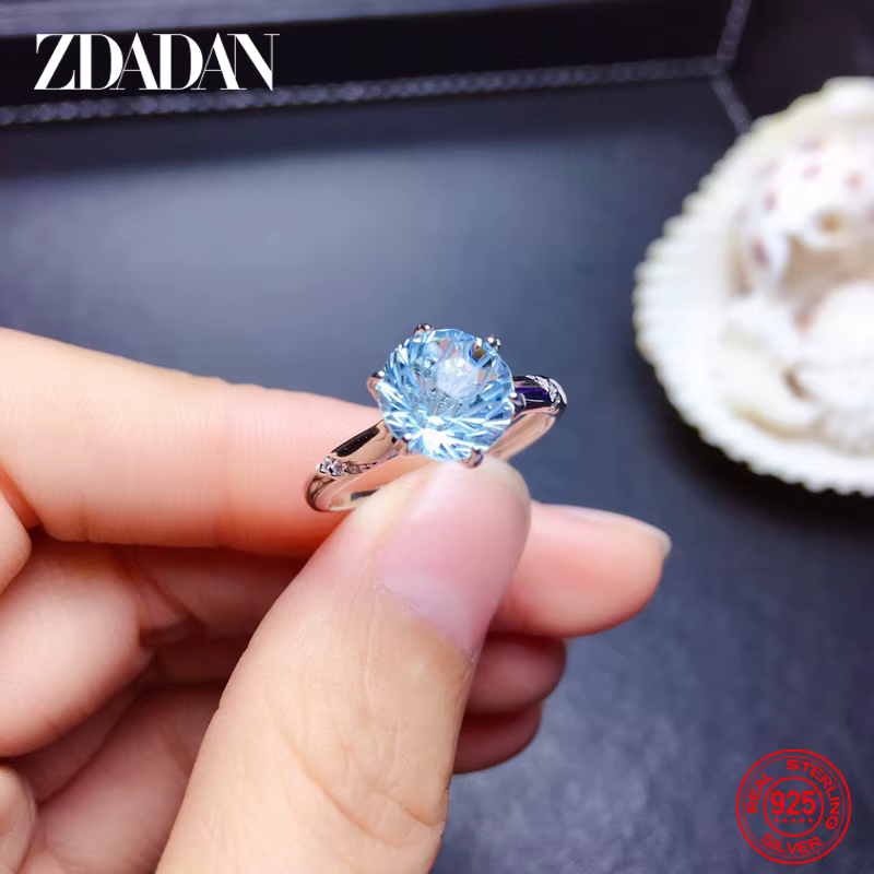 ZDADAN – bague topaze bleue en argent 925 pour femmes, bijoux de mariage à la mode
