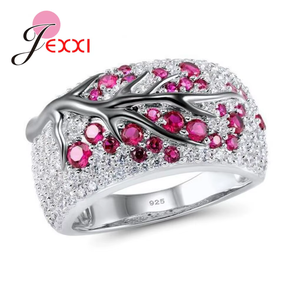 Grande Promotion prune fleur graphique anneaux pour femmes haute qualité 925 en argent Sterling
