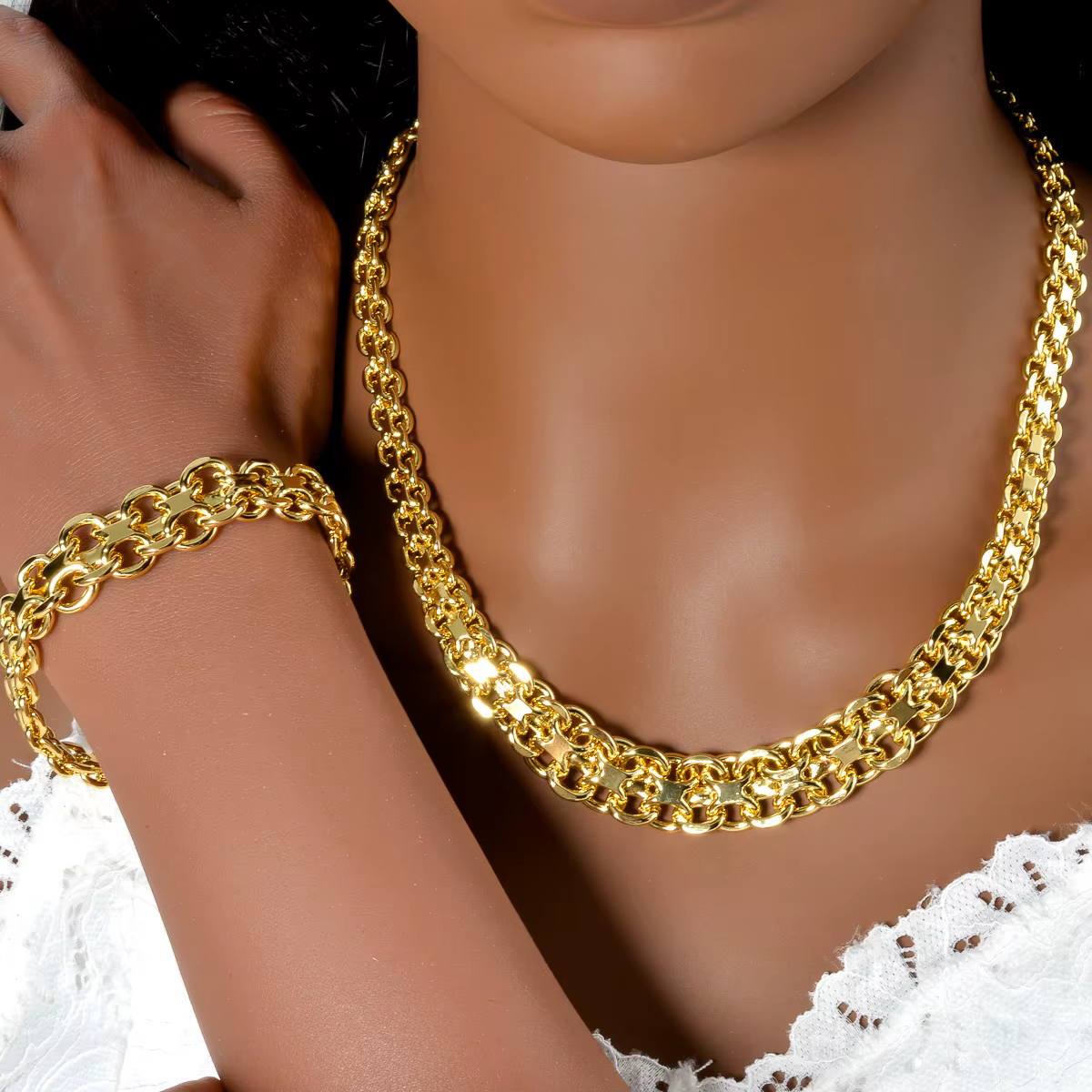 Sunny luxe 18k plaqué or géométrie collier Bracelet ensemble de bijoux pour femmes hommes dubaï cuivre chaîne