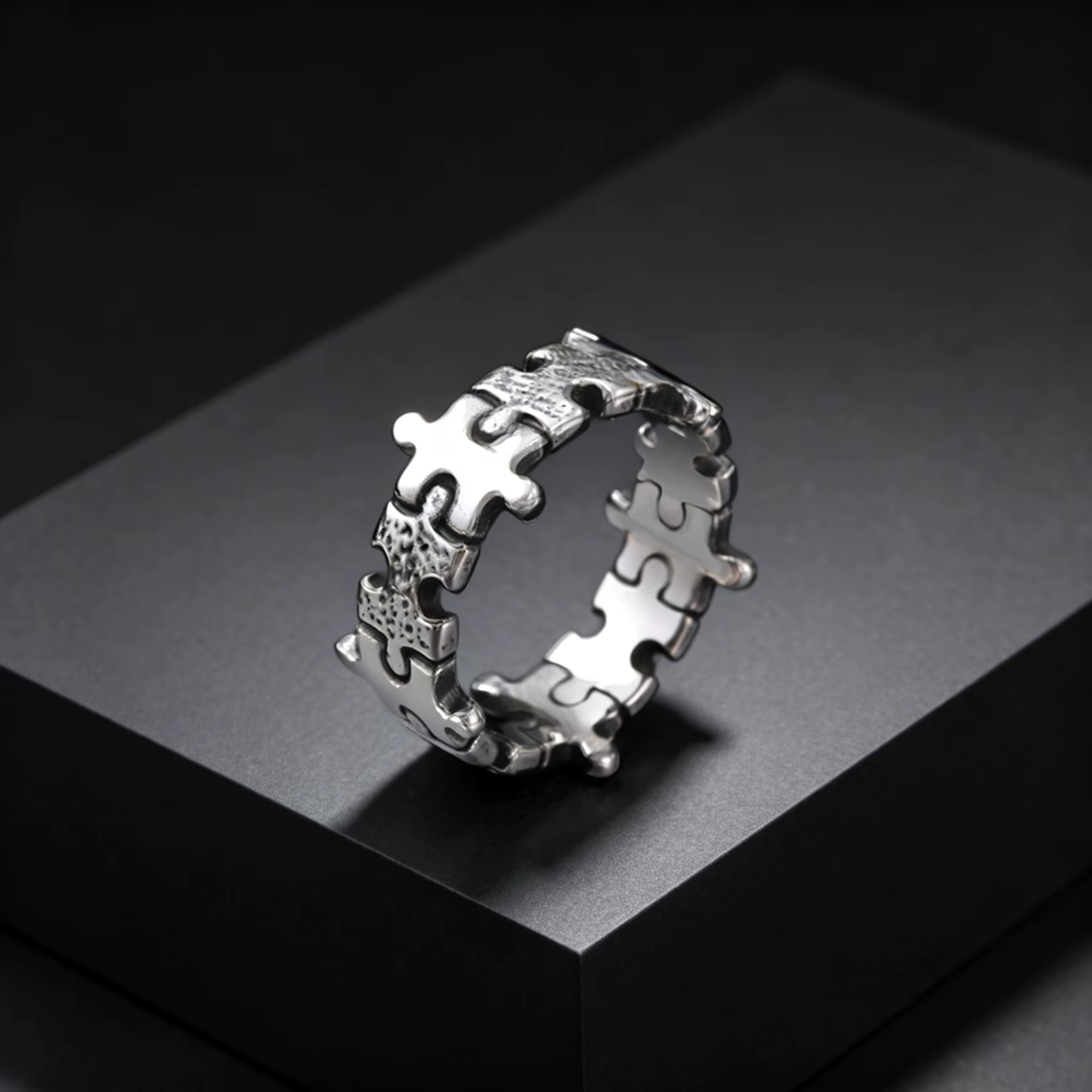 Bague puzzle martelée en acier inoxydable couleur argent, design simple et créatif, pour homme, style punk, bijou de doigt, tailles 7-11