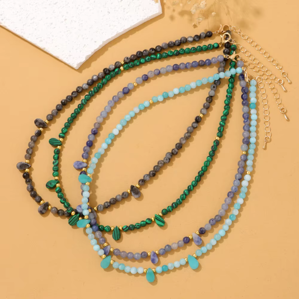 Collier de perles rondes en pierre naturelle de 4mm