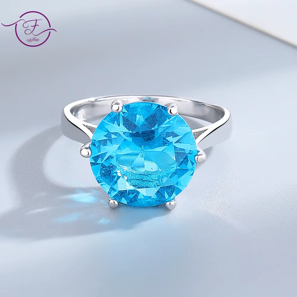 Bijoux pour femmes S925 bagues en argent saphir bleu Zircon bague de mariage ovale