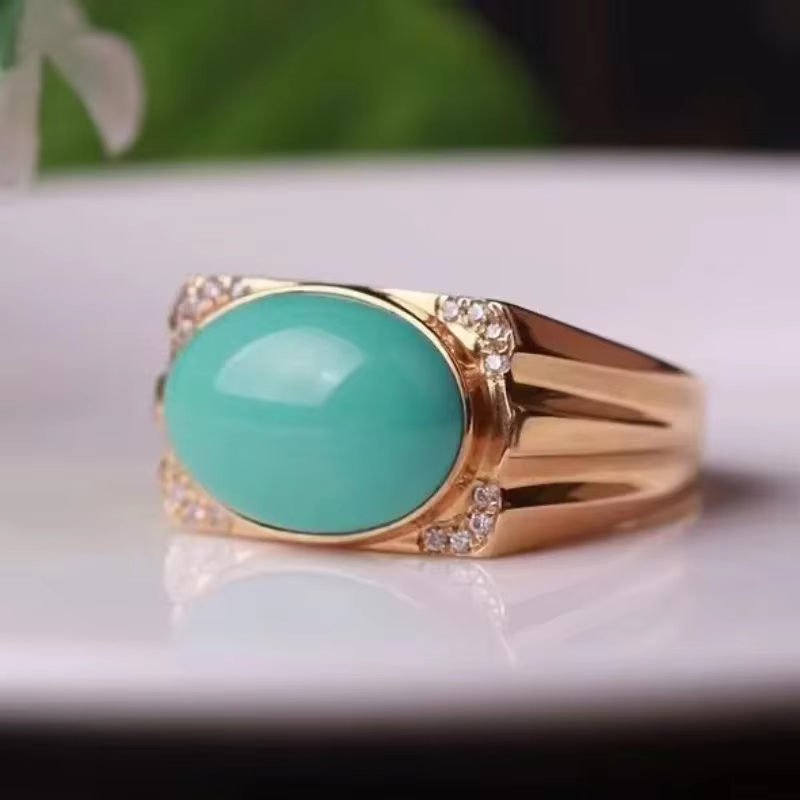 Bague elliptique turquoise brillante rétro pour femme