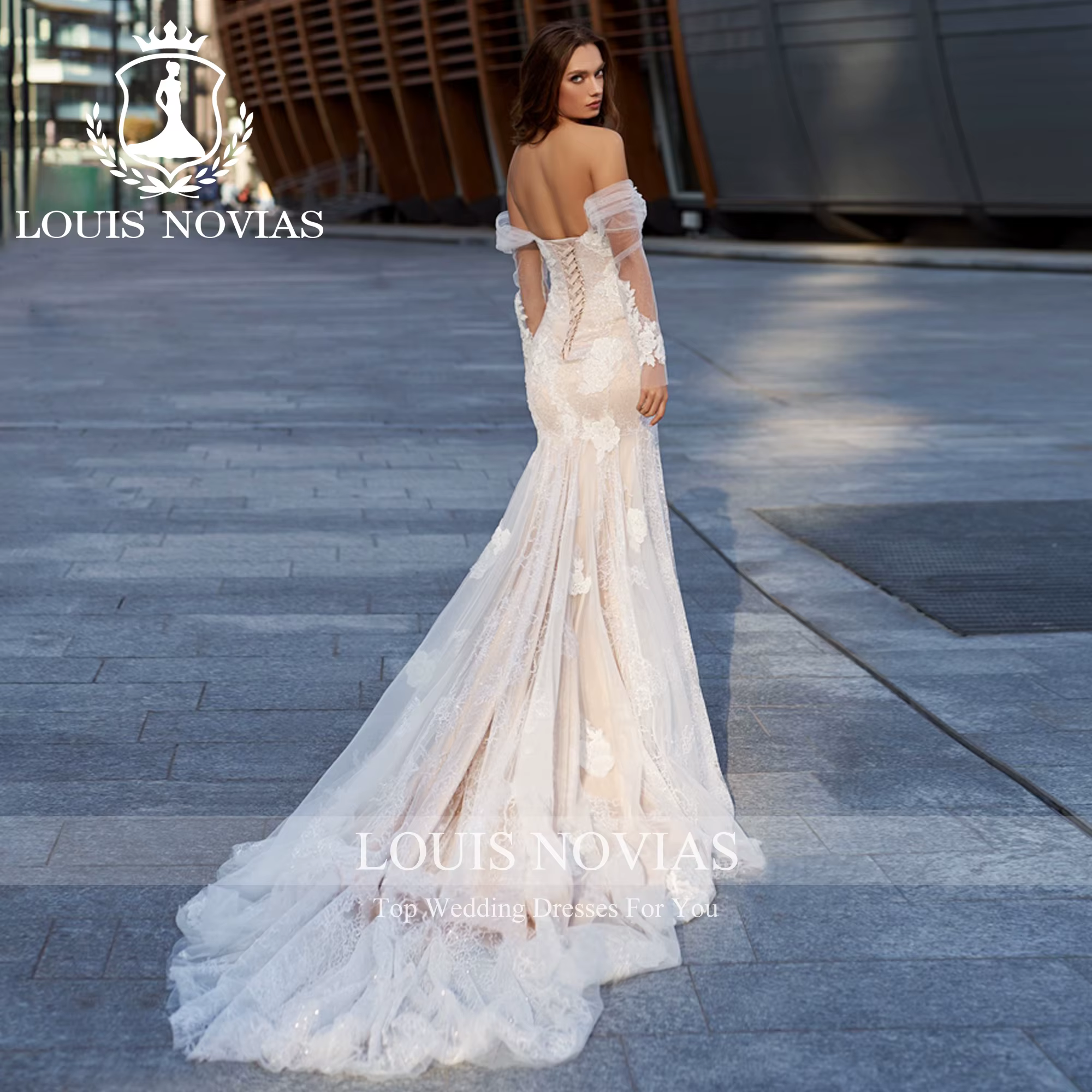 LOUIS NOVIAS robe De mariée Style sirène hors De l'épaule chérie Appliques dentelle trompette