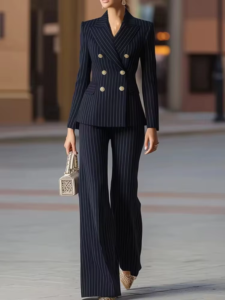 Modigirl bleu formel manteau d'extérieur pour femme 2025 nouveau automne printemps doré boutonné affaires mode rayé Blazers vêtements