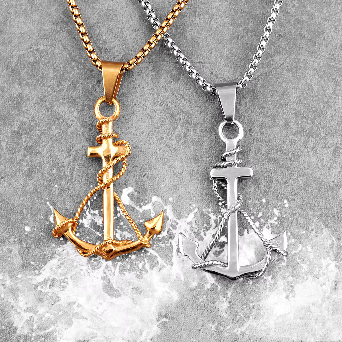 Colliers avec pendentifs ancre couleur argent doré pour hommes